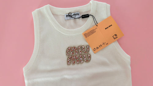 Pink Miu Miu Crystal Knit Top