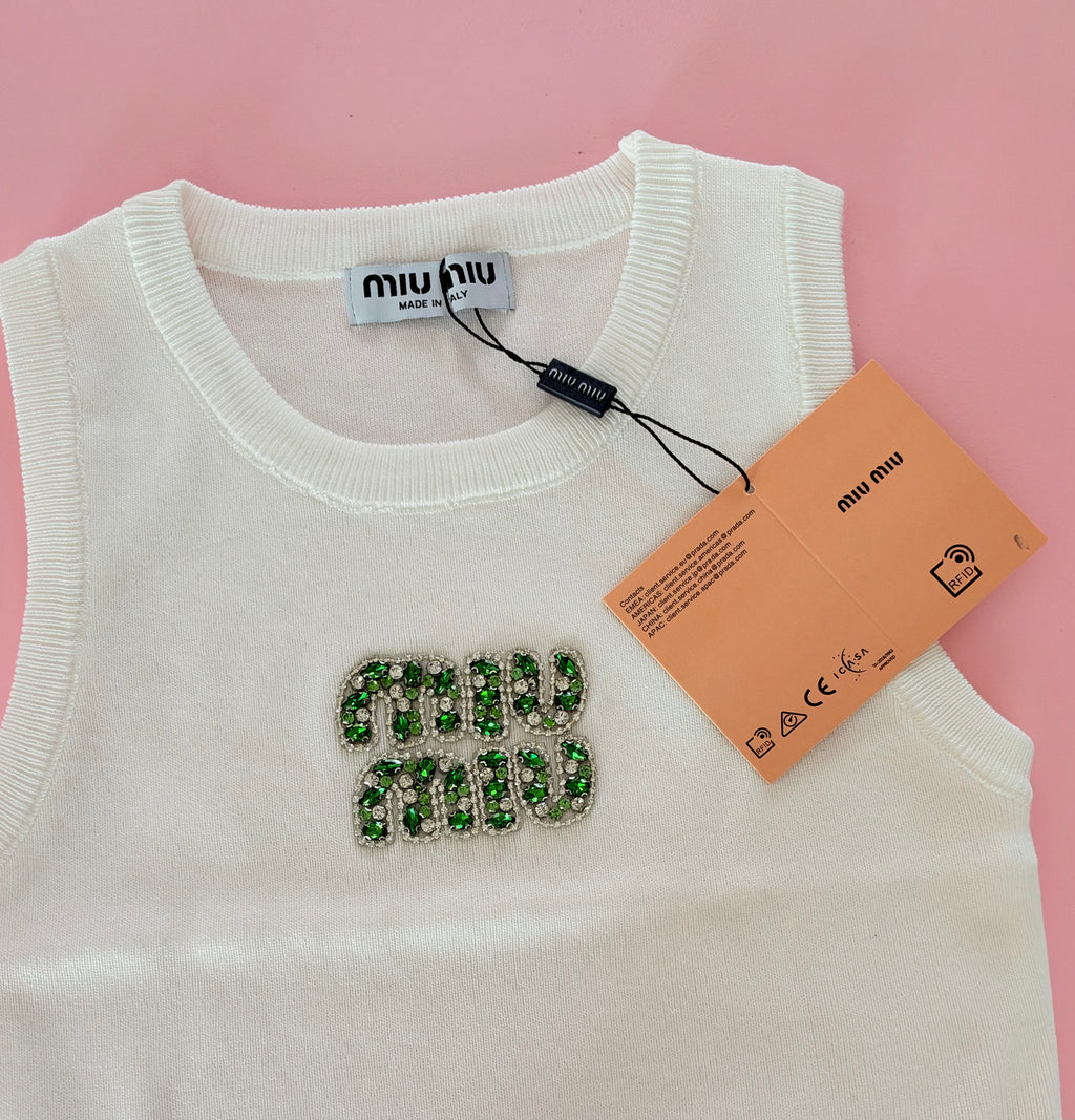 Green Miu Miu Crystal Knit Top