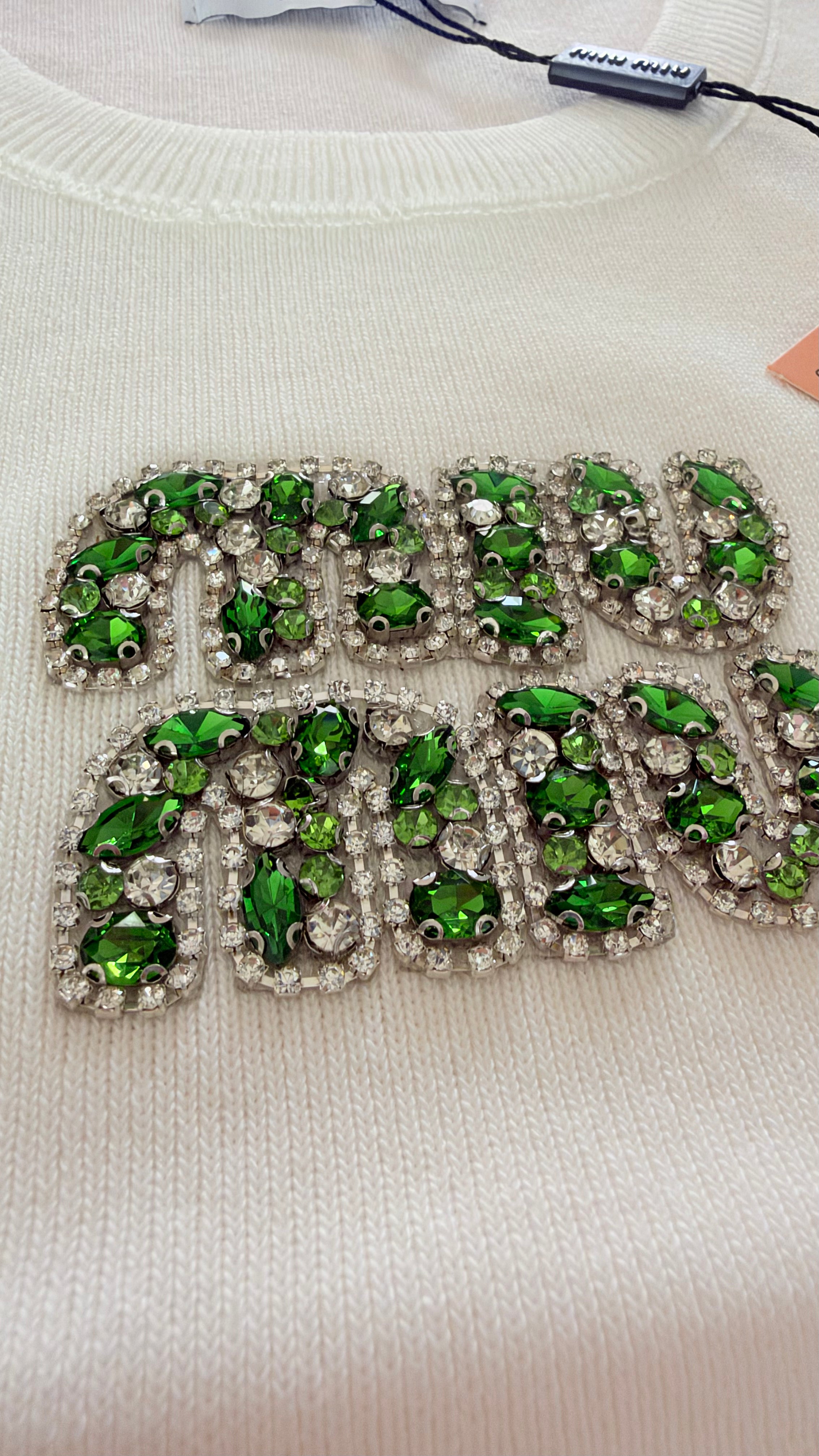 Green Miu Miu Crystal Knit Top